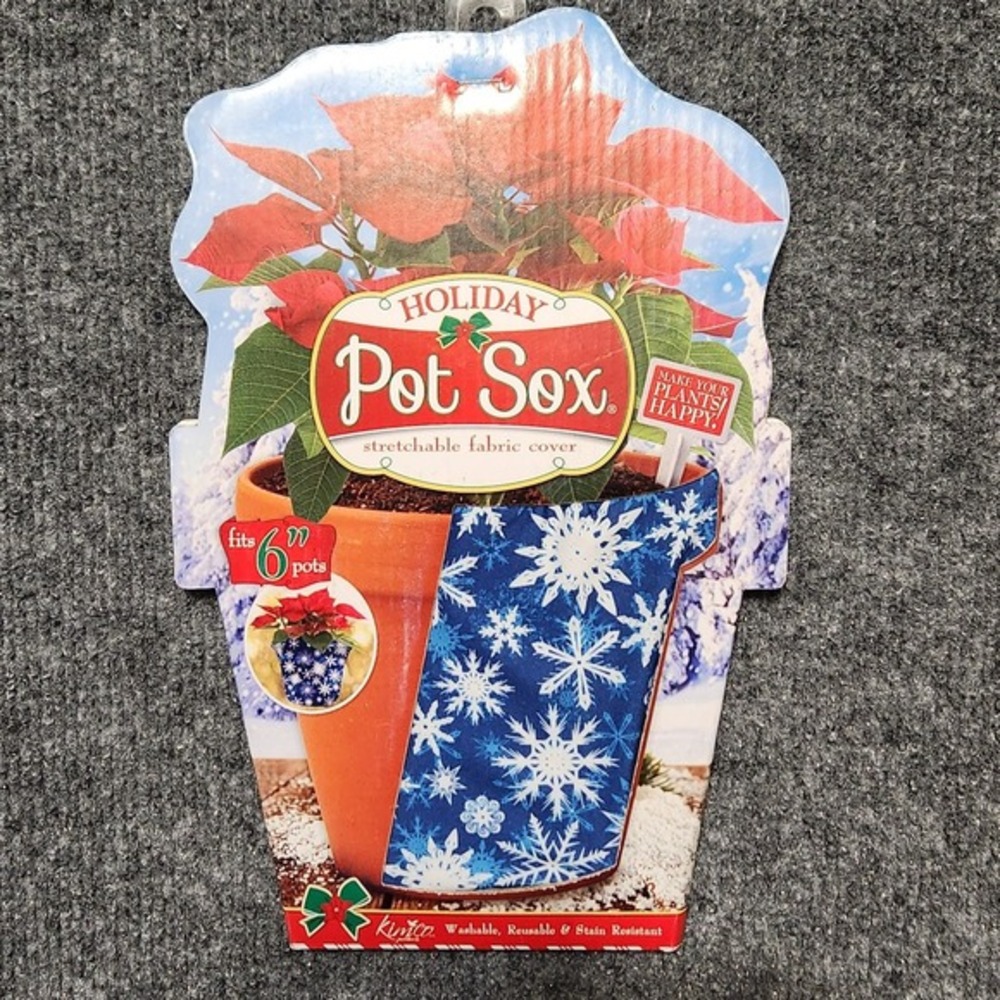 Holiday Pot Sox Fabric Plant Cover Warmer Fits 6" Flower Christmas Snowflake Blu
